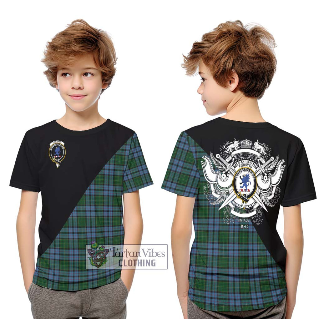 Forsyth Tartan Kid T-Shirt with Family Crest and Military Logo Style Youth XL Size14 - Tartan Vibes Clothing