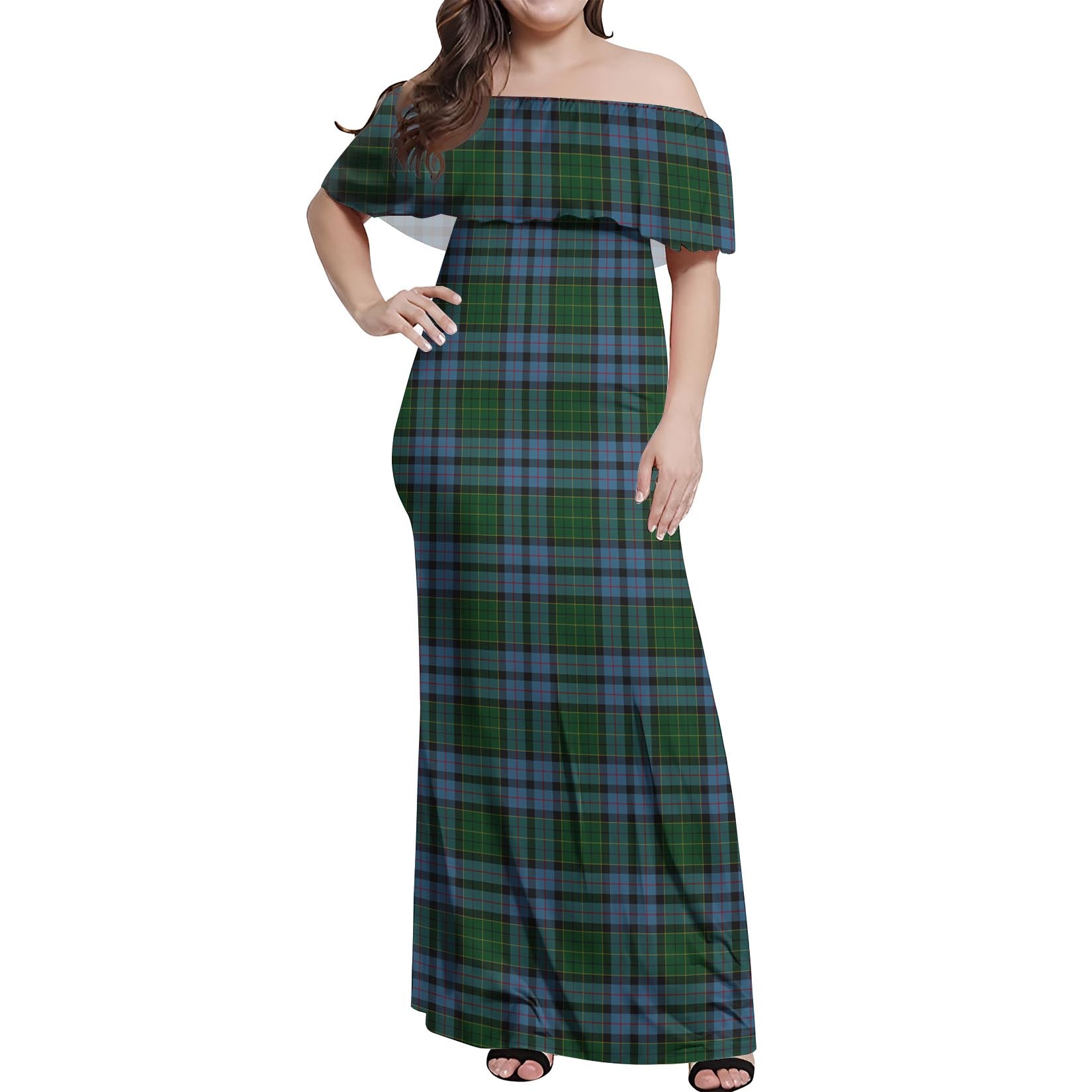 Forsyth Tartan Off Shoulder Long Dress Women's Dress - Tartan Vibes Clothing