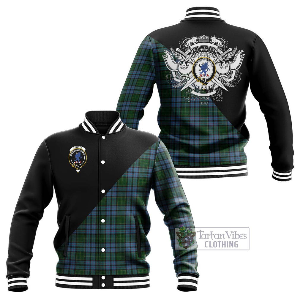 Forsyth Tartan Baseball Jacket with Family Crest and Military Logo Style Unisex - Tartan Vibes Clothing
