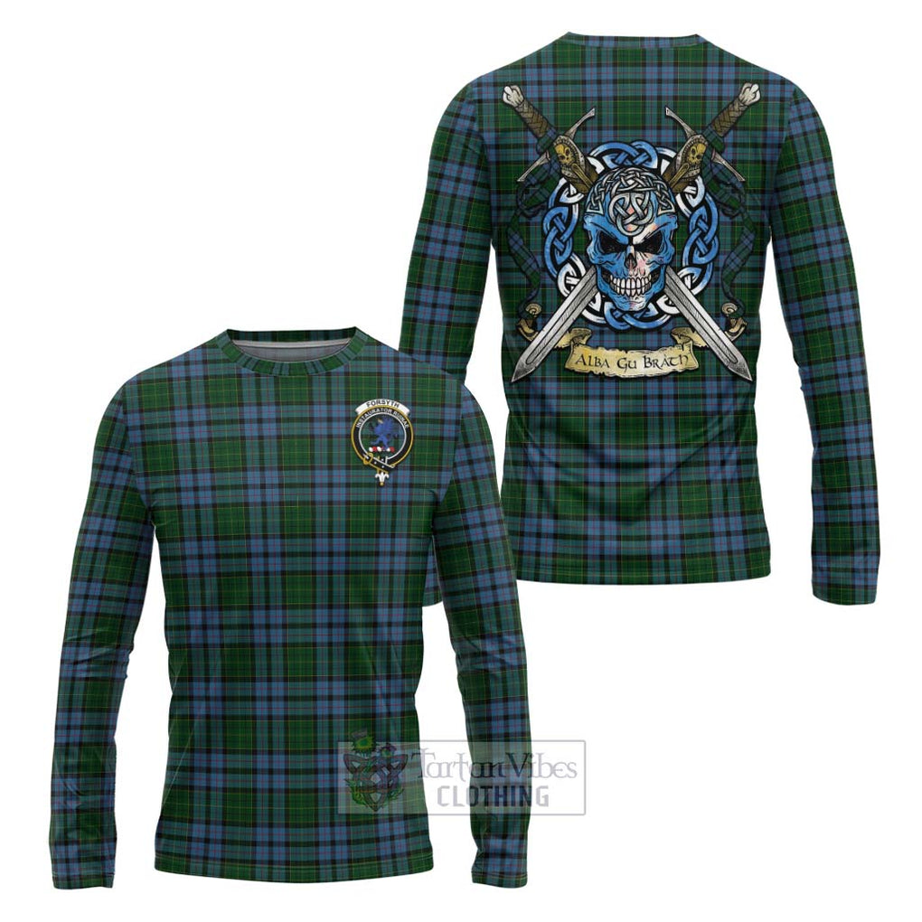 Forsyth Tartan Long Sleeve T-Shirt with Family Crest Celtic Skull Style Unisex - Tartan Vibes Clothing