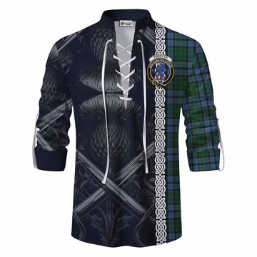 Forsyth Tartan Ghillie Kilt Shirt with Family Crest Cross Sword Thistle Celtic Vibes Men - Tartan Vibes Clothing