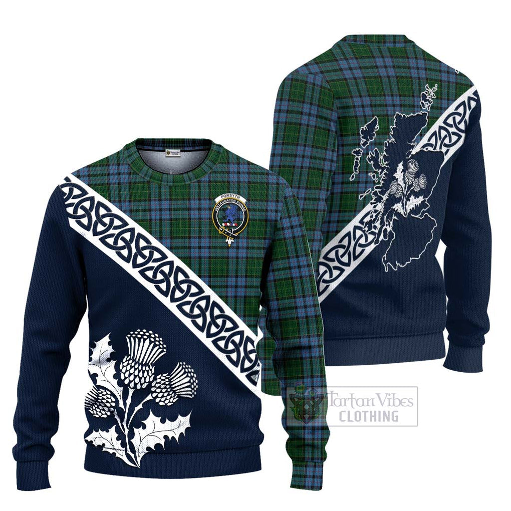Forsyth Tartan Ugly Sweater Featuring Thistle and Scotland Map Unisex - Tartan Vibes Clothing