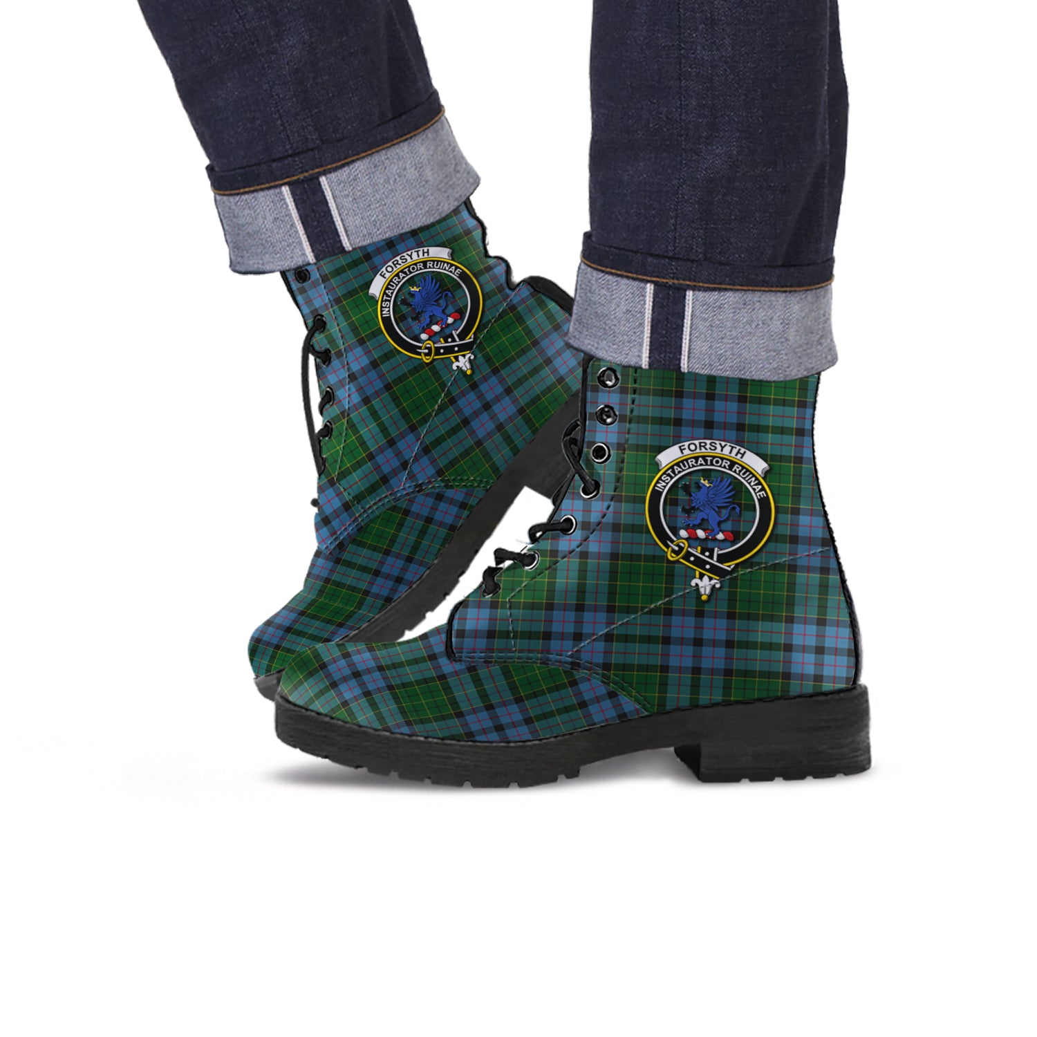 Forsyth Tartan Leather Boots with Family Crest Men' Boots - Tartan Vibes Clothing
