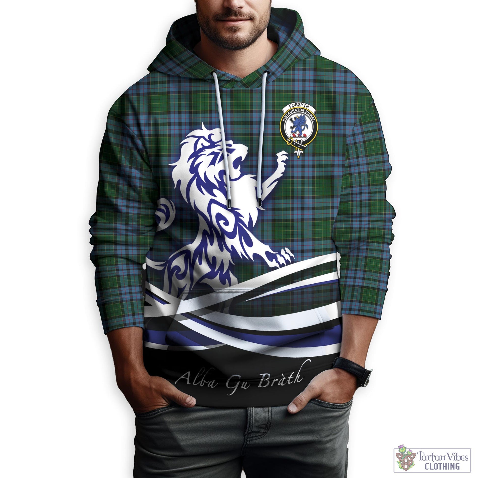 Forsyth Tartan Hoodie with Alba Gu Brath Regal Lion Emblem Zip Hoodie - Tartan Vibes Clothing