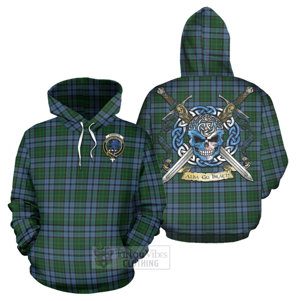 Forsyth Tartan Hoodie with Family Crest Celtic Skull Style Zip Hoodie - Tartan Vibes Clothing