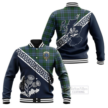 Forsyth Tartan Baseball Jacket Featuring Thistle and Scotland Map Unisex - Tartan Vibes Clothing