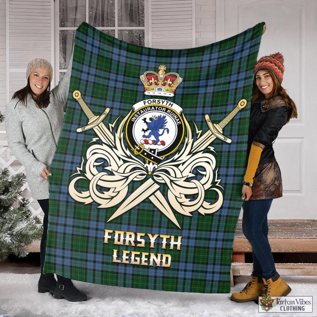 Forsyth Tartan Blanket with Clan Crest and the Golden Sword of Courageous Legacy X-Large 59 x 79 inches 150 x 200 cm - Tartan Vibes Clothing