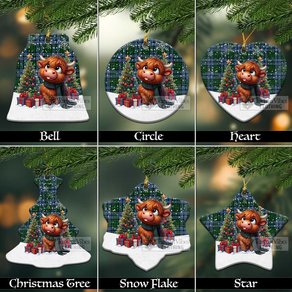 Forsyth Tartan Christmas Ceramic Ornament with Adorable Highland Coo Ceramic - Tartan Vibes Clothing