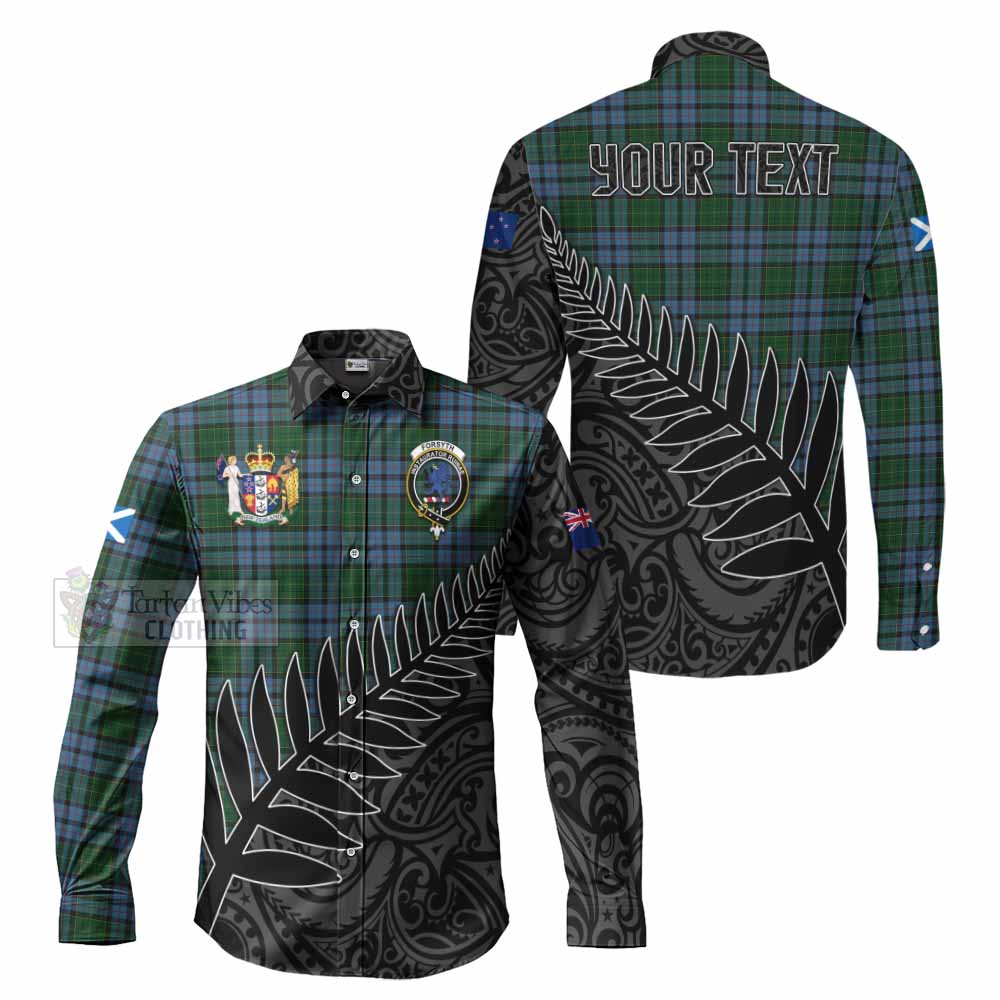 Tartan Vibes Clothing Forsyth Crest Tartan Long Sleeve Button Shirt with New Zealand Silver Fern Half Style