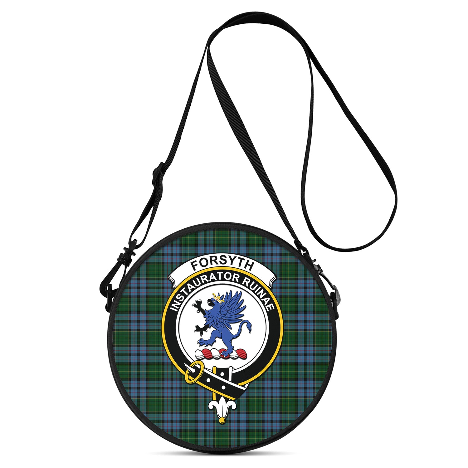 Forsyth Tartan Round Satchel Bags with Family Crest One Size 9*9*2.7 inch - Tartan Vibes Clothing