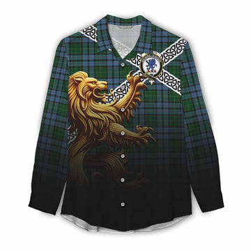 Forsyth Crest Tartan Women's Casual Shirt with Golden Lion Emblem Celtic Style Female - Tartan Vibes Clothing