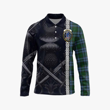 Forsyth Tartan Long Sleeve Polo Shirt with Family Crest Cross Sword Thistle Celtic Vibes Unisex - Tartan Vibes Clothing