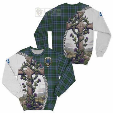 Forsyth Tartan Sweatshirt with Family Crest and St. Andrew's Cross Accented by Thistle Vines Unisex - Tartan Vibes Clothing