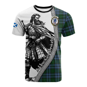 Forsyth Tartan Clan Crest Cotton T-shirt with Highlander Warrior Celtic Style