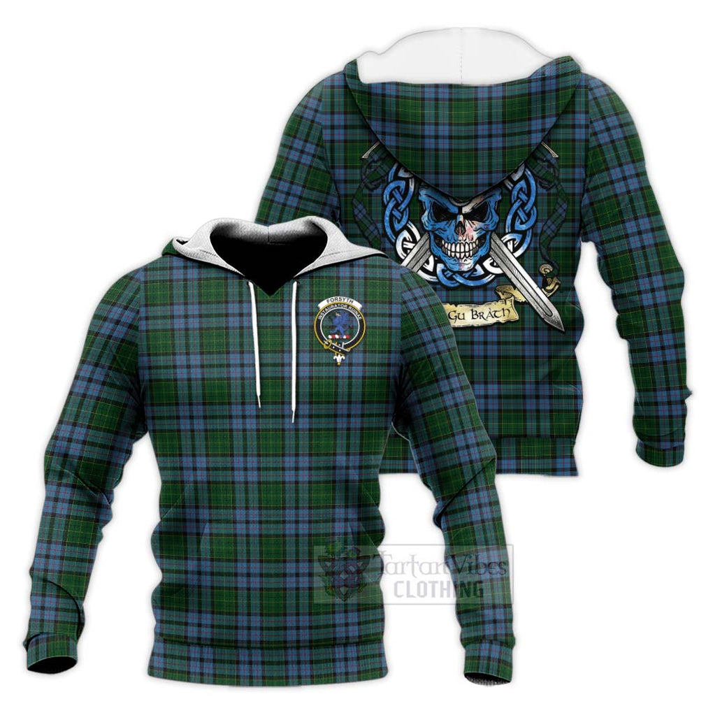 Forsyth Tartan Knitted Hoodie with Family Crest Celtic Skull Style Unisex Knitted Pullover Hoodie - Tartan Vibes Clothing