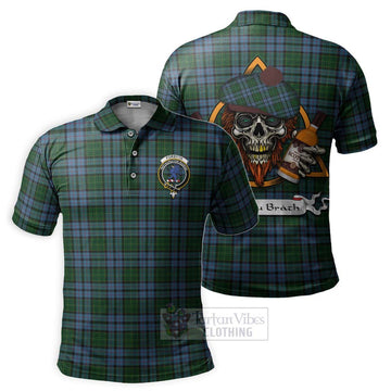 Forsyth Tartan Polo Shirt with Family Crest and Bearded Skull Holding Bottles of Whiskey Kid - Tartan Vibes Clothing