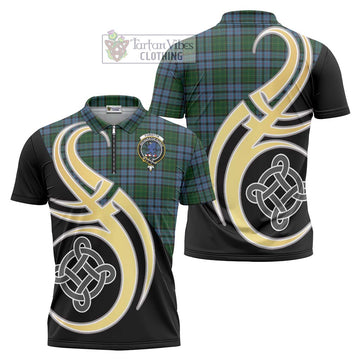 Forsyth Tartan Zipper Polo Shirt with Family Crest and Celtic Symbol Style