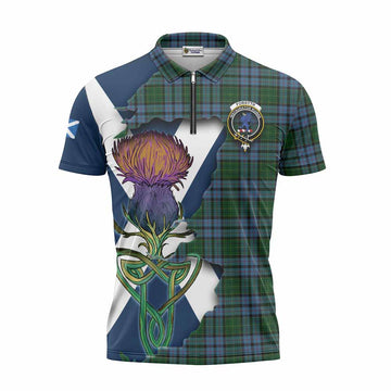 Tartan Vibes Clothing Forsyth Tartan Family Crest Zipper Polo Shirt Scottish Thistle Celtic Inspired