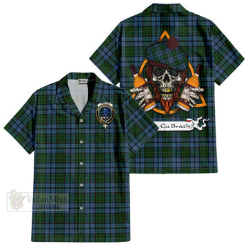 Forsyth Tartan Hawaiian Shirt with Family Crest and Bearded Skull Holding Bottles of Whiskey Kid - Tartan Vibes Clothing