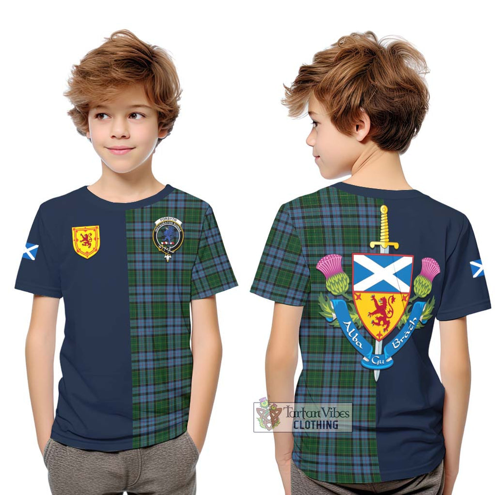Forsyth Tartan Kid T-Shirt Alba with Scottish Lion Royal Arm Half Style Youth XL Size14 - Tartan Vibes Clothing