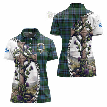 Forsyth Tartan Women's Polo Shirt with Family Crest and St. Andrew's Cross Accented by Thistle Vines