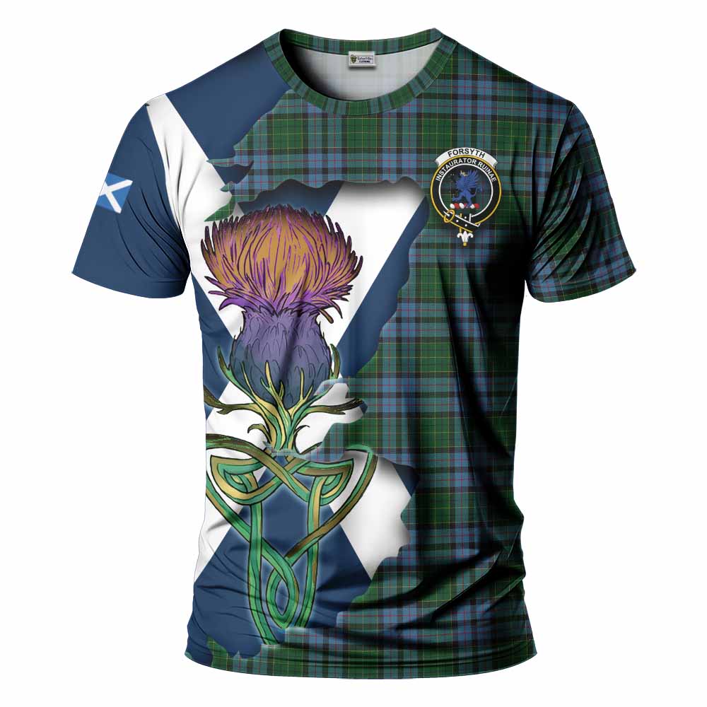 Tartan Vibes Clothing Forsyth Tartan Family Crest T-Shirt Scottish Thistle Celtic Inspired