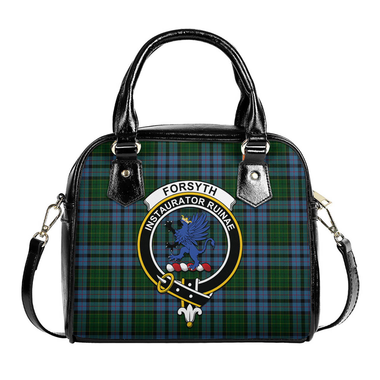 Forsyth Tartan Shoulder Handbags with Family Crest One Size 9*21*24 cm (3.54*8.27*9.45 inches) - Tartan Vibes Clothing