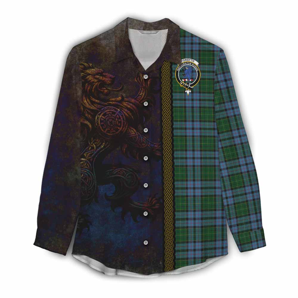 Tartan Vibes Clothing Forsyth Tartan Family Crest Women's Casual Shirt Alba Gu Brath Be Brave Lion Ancient Style