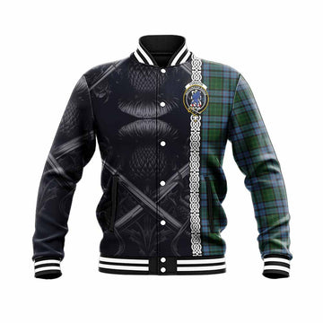 Forsyth Tartan Baseball Jacket with Family Crest Cross Sword Thistle Celtic Vibes Unisex - Tartan Vibes Clothing