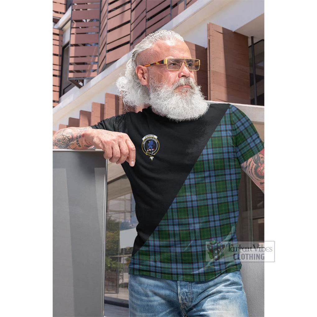 Tartan Vibes Clothing Forsyth Tartan Cotton T-shirt with Family Crest and Military Logo Style