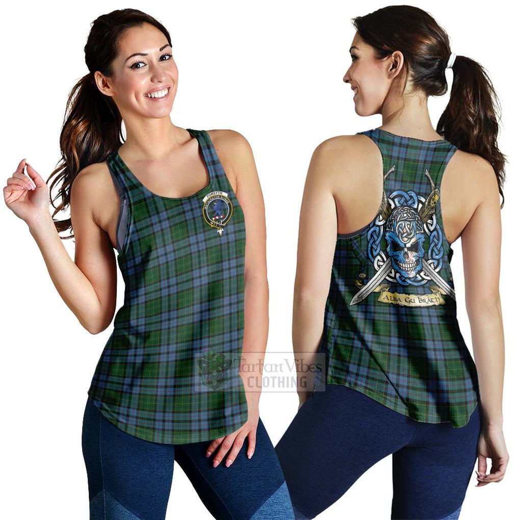 Tartan Vibes Clothing Forsyth Tartan Women's Racerback Tanks with Family Crest Celtic Skull Style