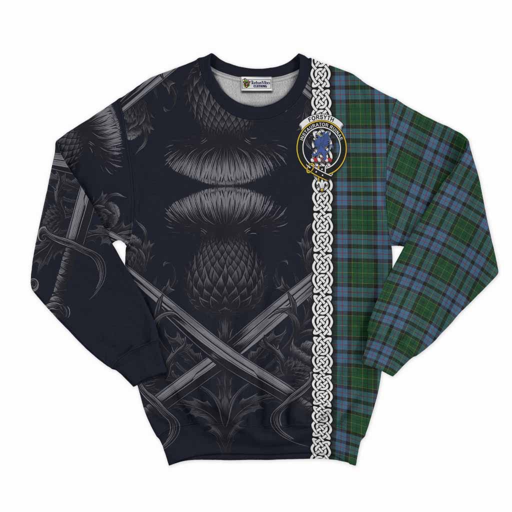 Forsyth Tartan Sweatshirt with Family Crest Cross Sword Thistle Celtic Vibes Unisex - Tartan Vibes Clothing