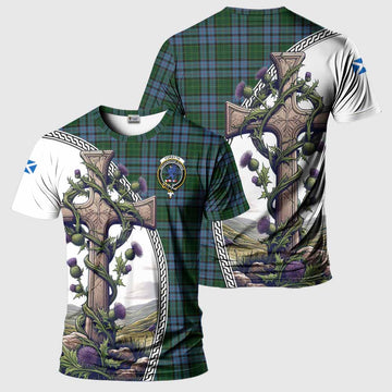 Forsyth Tartan T-Shirt with Family Crest and St. Andrew's Cross Accented by Thistle Vines Kid's Shirt - Tartan Vibes Clothing