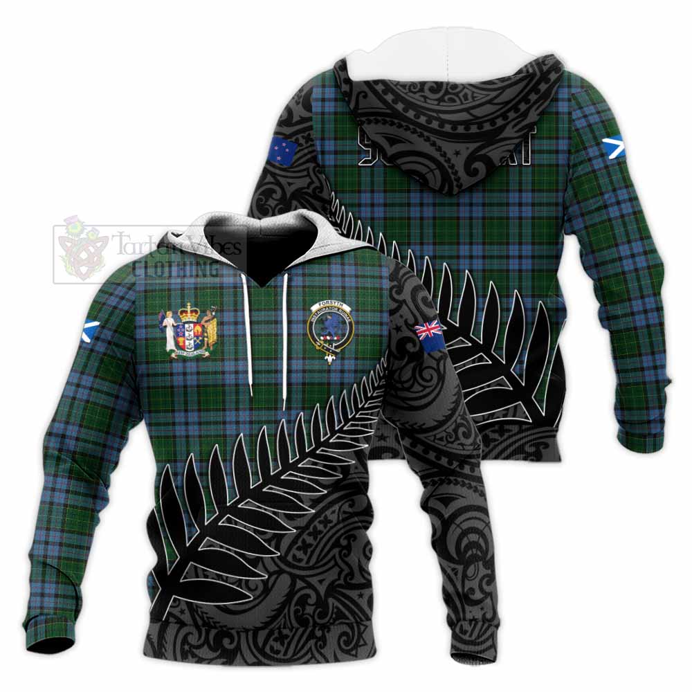 Tartan Vibes Clothing Forsyth Crest Tartan Knitted Hoodie with New Zealand Silver Fern Half Style
