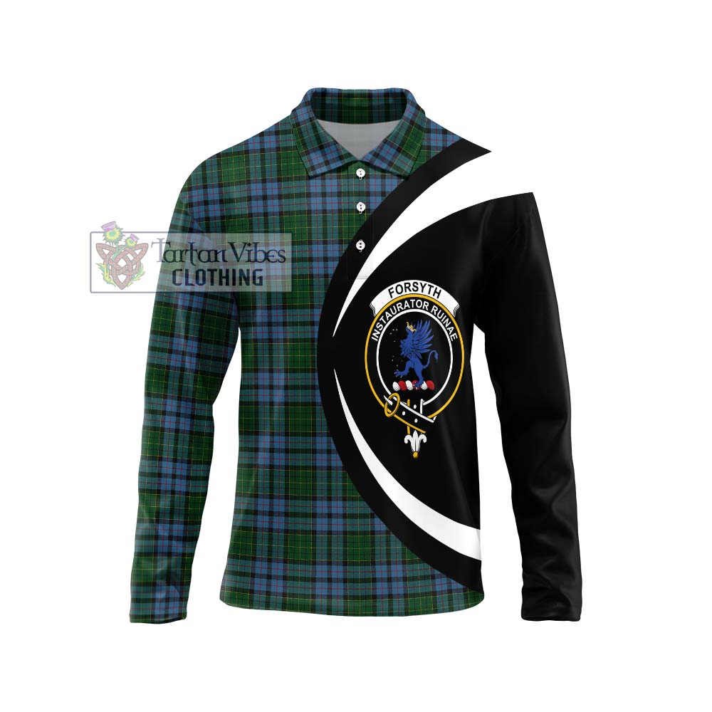 Forsyth Tartan Long Sleeve Polo Shirt with Family Crest Circle Style Unisex - Tartan Vibes Clothing