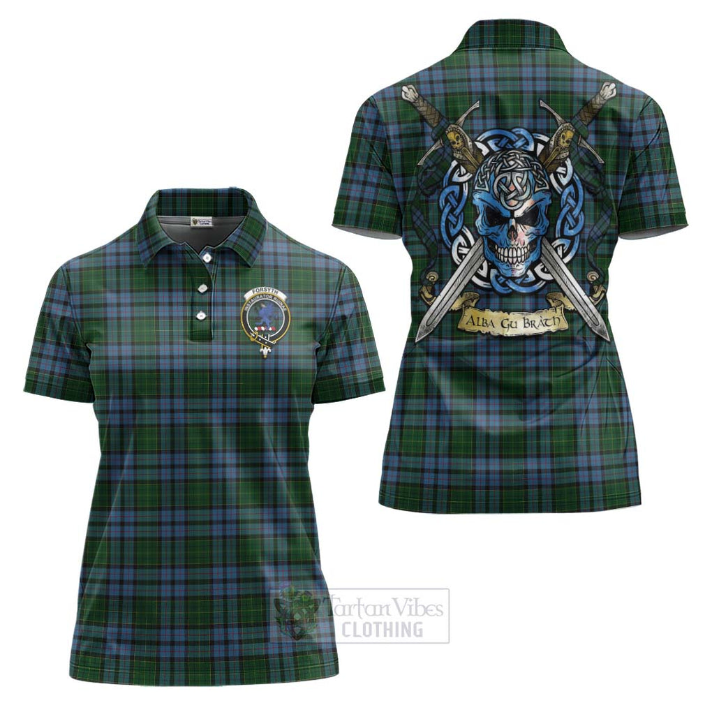 Forsyth Tartan Women's Polo Shirt with Family Crest Celtic Skull Style Women - Tartan Vibes Clothing
