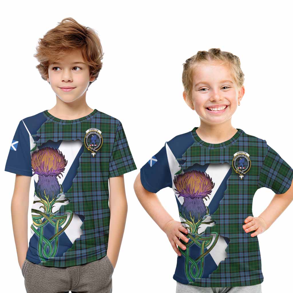 Tartan Vibes Clothing Forsyth Tartan Family Crest Kid T-Shirt Scottish Thistle Celtic Inspired