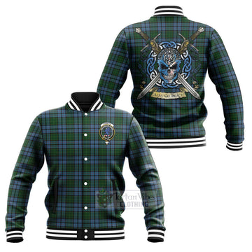 Forsyth Tartan Baseball Jacket with Family Crest Celtic Skull Style Unisex - Tartan Vibes Clothing