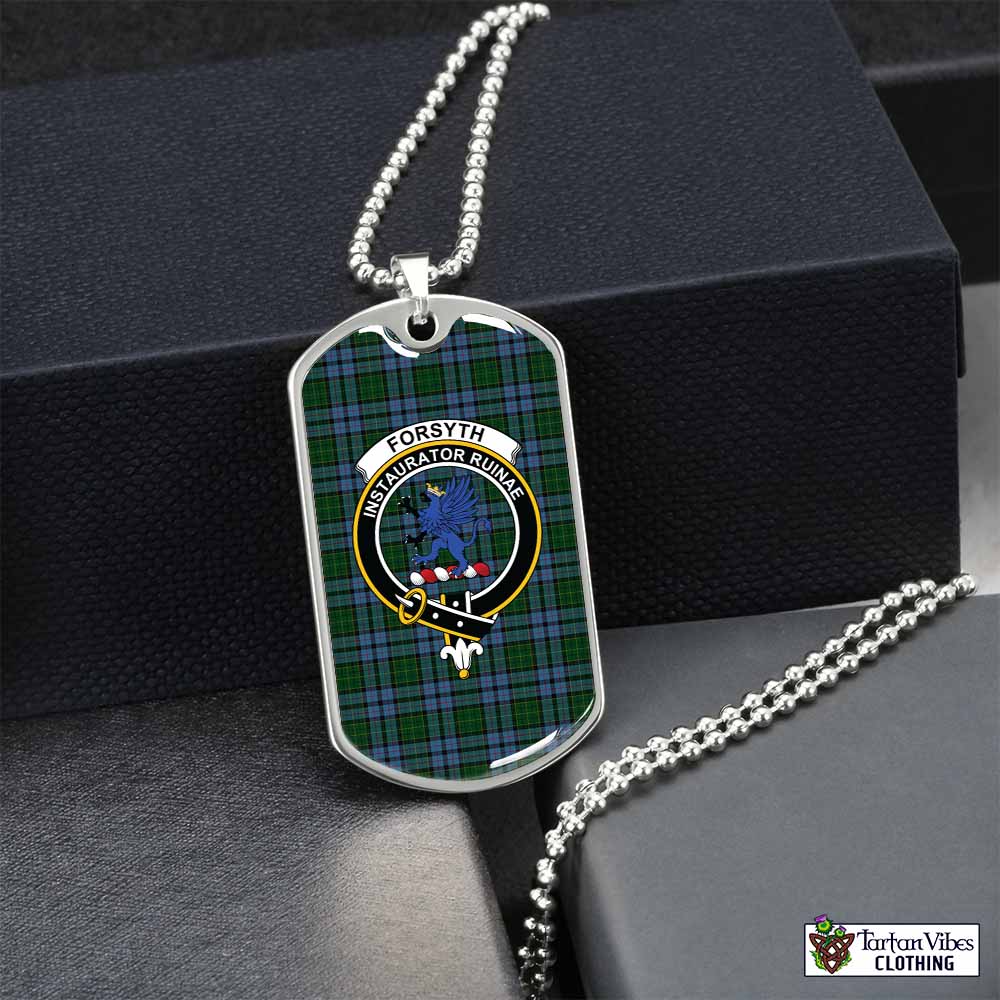 Forsyth Tartan Dog Tag Necklace with Family Crest Silver No - Tartan Vibes Clothing