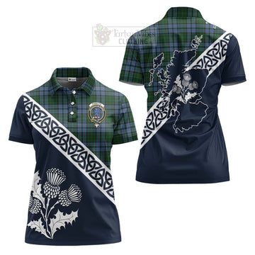 Forsyth Tartan Women's Polo Shirt Featuring Thistle and Scotland Map Women - Tartanvibesclothing Store