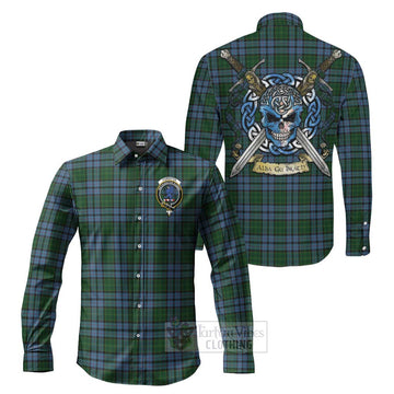 Forsyth Tartan Long Sleeve Button Shirt with Family Crest Celtic Skull Style Men's Shirt S - Tartan Vibes Clothing