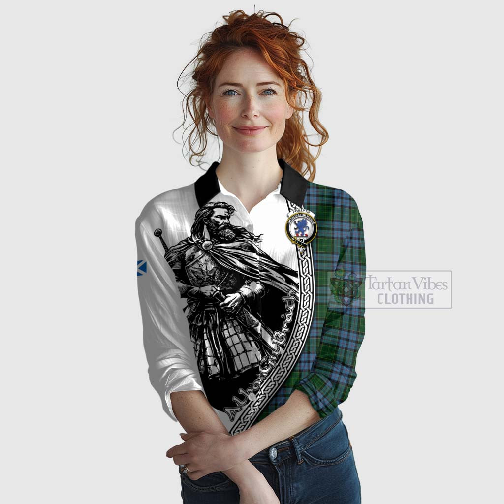 Forsyth Tartan Clan Crest Women's Casual Shirt with Highlander Warrior Celtic Style Female - Tartan Vibes Clothing