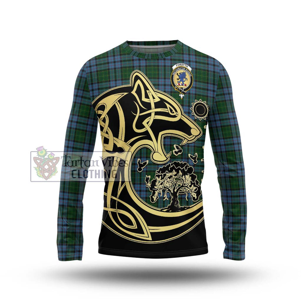Forsyth Tartan Long Sleeve T-Shirt with Family Crest Celtic Wolf Style Unisex - Tartan Vibes Clothing