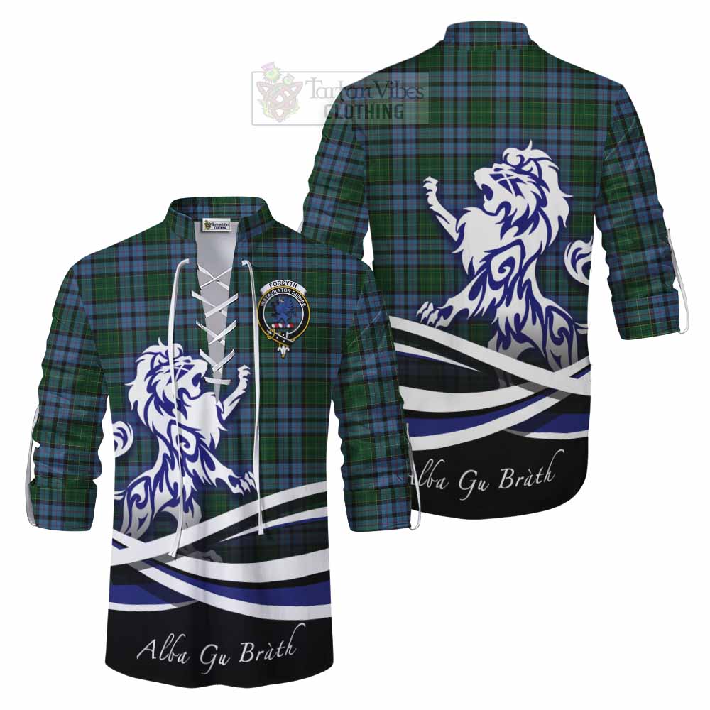 Forsyth Tartan Ghillie Kilt Shirt with Alba Gu Brath Regal Lion Emblem Men - Tartan Vibes Clothing