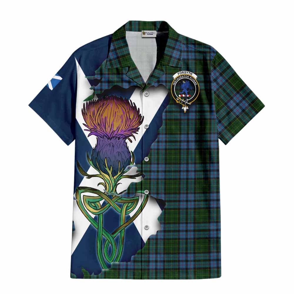 Tartan Vibes Clothing Forsyth Tartan Family Crest Short Sleeve Button Shirt Scottish Thistle Celtic Inspired