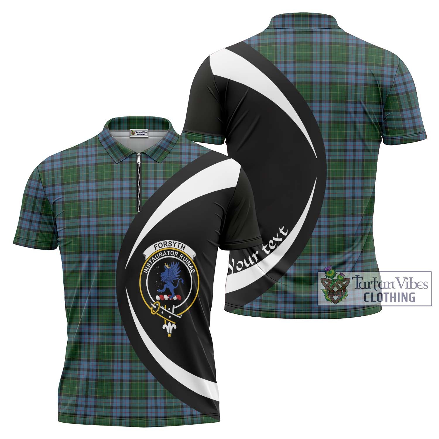 Tartan Vibes Clothing Forsyth Tartan Zipper Polo Shirt with Family Crest Circle Style