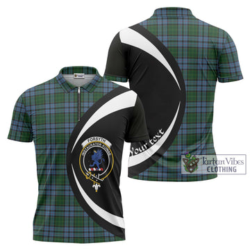 Forsyth Tartan Zipper Polo Shirt with Family Crest Circle Style
