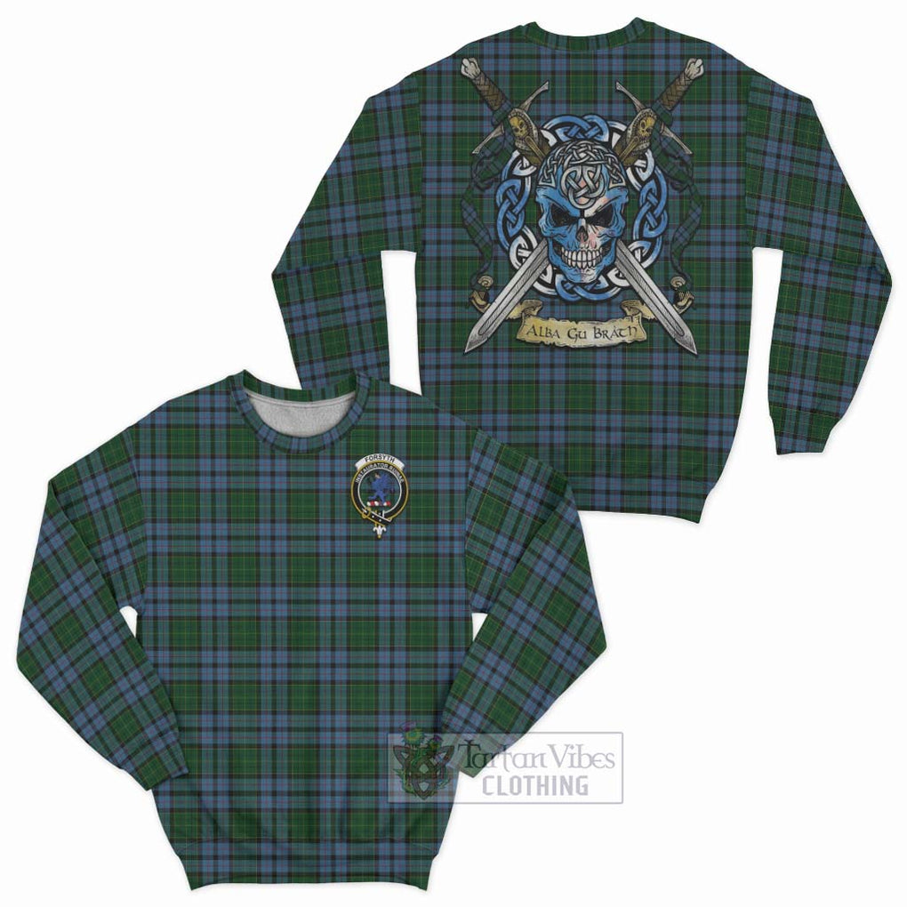Forsyth Tartan Sweatshirt with Family Crest Celtic Skull Style Unisex - Tartan Vibes Clothing