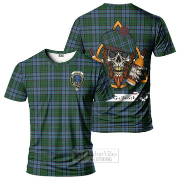 Forsyth Tartan T-Shirt with Family Crest and Bearded Skull Holding Bottles of Whiskey Kid's Shirt - Tartan Vibes Clothing