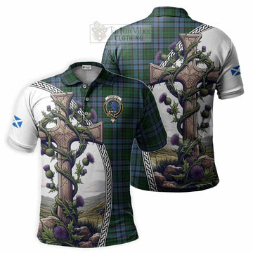 Forsyth Tartan Polo Shirt with Family Crest and St. Andrew's Cross Accented by Thistle Vines Kid - Tartan Vibes Clothing